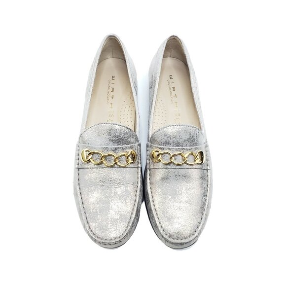 Wirth Brazil Metallic Gold Chain Loafers Leather Slip-On Shoes Womens US 9-9.5 - Picture 4 of 10